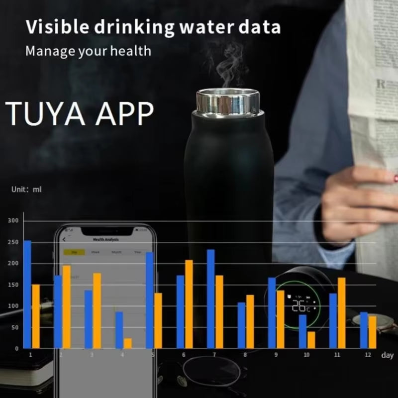 Tuya Bluetooth Smart Water Bottle Drinking Reminder Temperature Display Water Consumption Record Warm and Cold Insulation Bottle