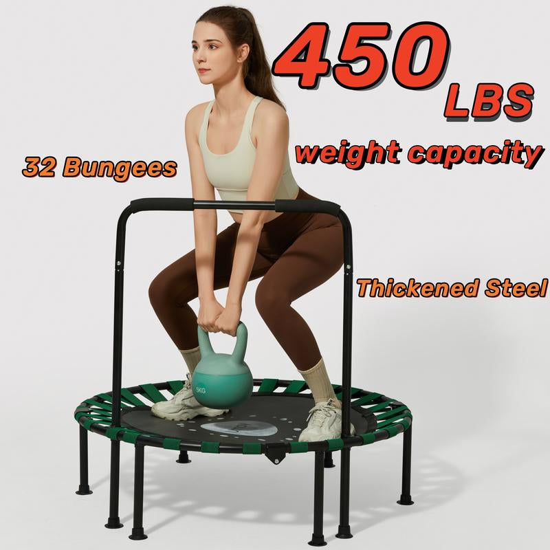 450 LBS Foldable Mini Trampoline, 40"/50" Fitness Trampoline with Bungees, U Shape Foam Handle, Stable & Quiet Exercise Rebounder for Kids & Adults Indoor/Garden Workout