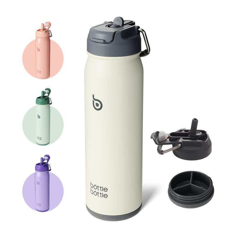 BOTTLE BOTTLE 24 Oz Sports Water Bottle Stainless Steel Insulated Water Bottle with Straw and Pills Holder