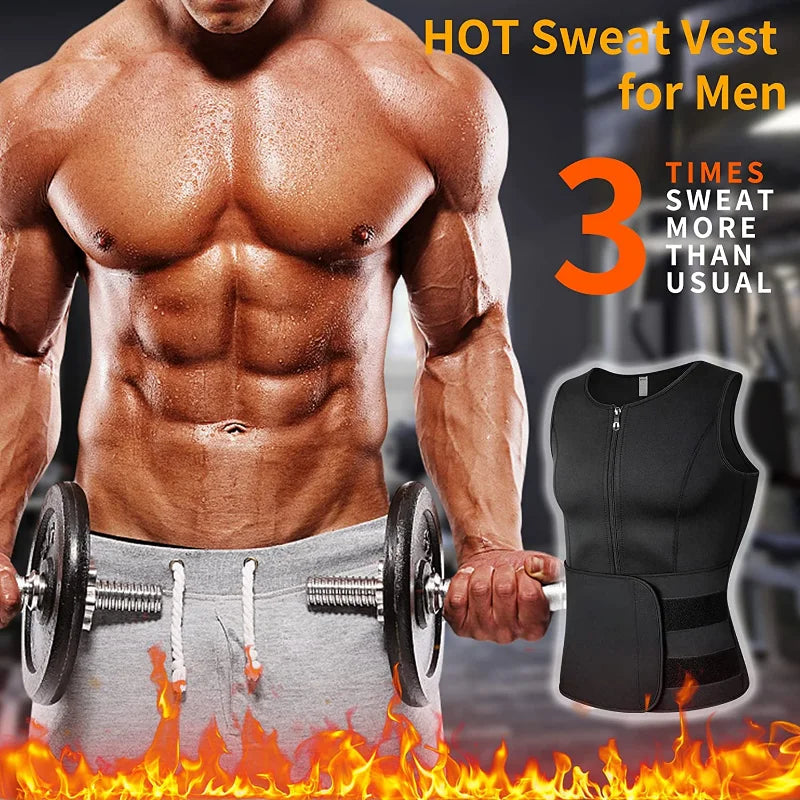 Men Neoprene Sauna Zipper Waist Trainer Corset Vest Belly Trimmer Compression Body Shaper Shirts Slimming Belt Faja Shapewear