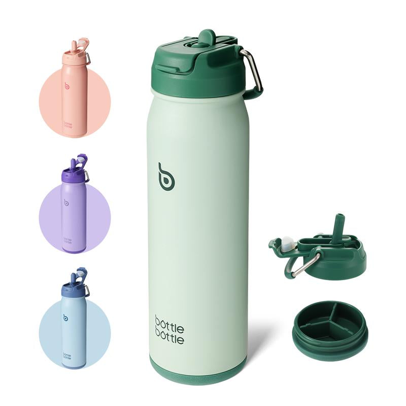 BOTTLE BOTTLE 24 Oz Sports Water Bottle Stainless Steel Insulated Water Bottle with Straw and Pills Holder