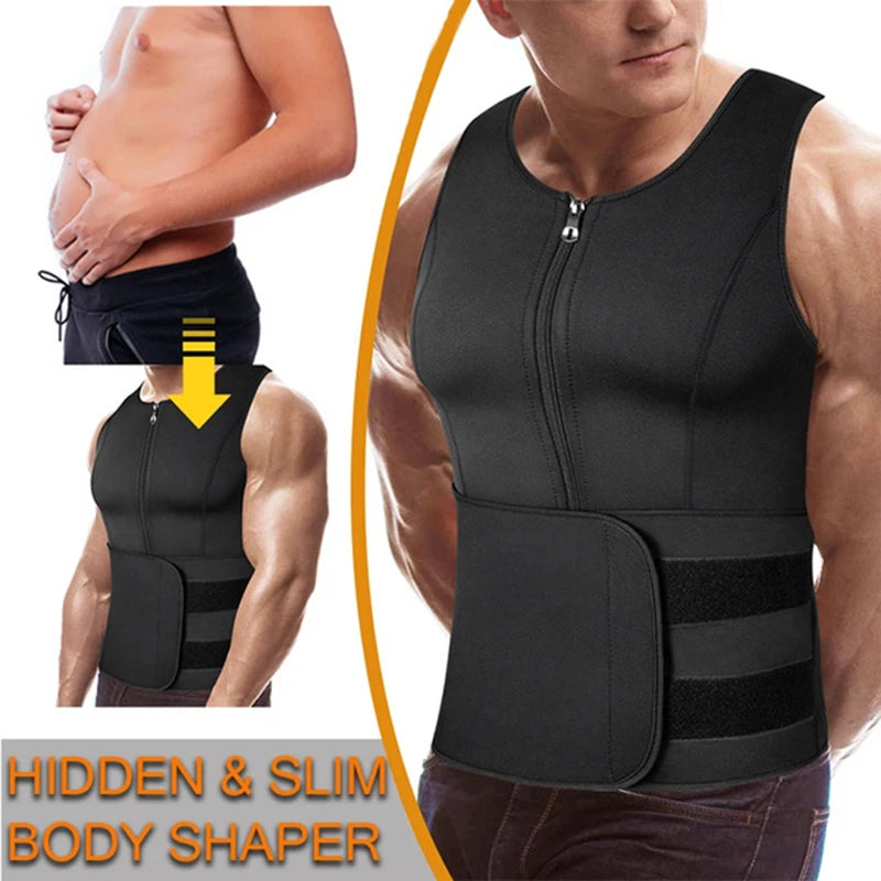 Men Neoprene Sauna Zipper Waist Trainer Corset Vest Belly Trimmer Compression Body Shaper Shirts Slimming Belt Faja Shapewear