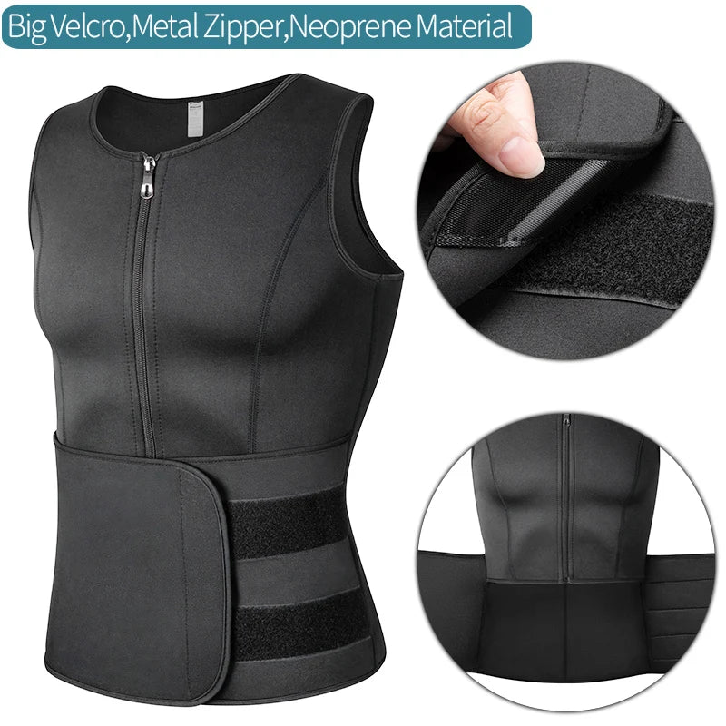 Men Neoprene Sauna Zipper Waist Trainer Corset Vest Belly Trimmer Compression Body Shaper Shirts Slimming Belt Faja Shapewear